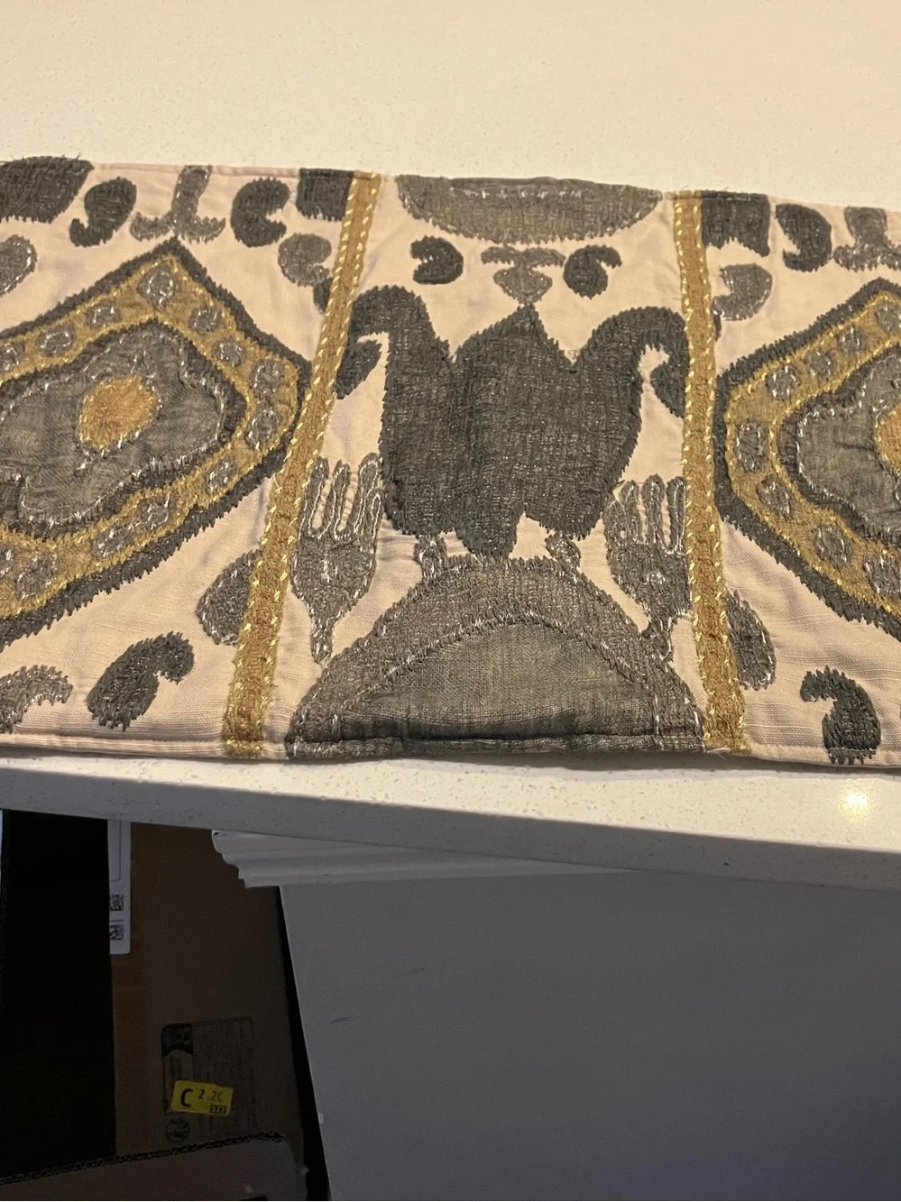 Pottery Barn Embroidered Decorative Pillow Cover in Gray, Gold, Cream